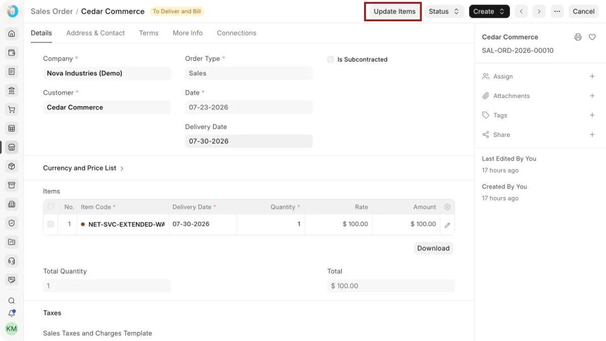 Update Items on a submitted Sales Order